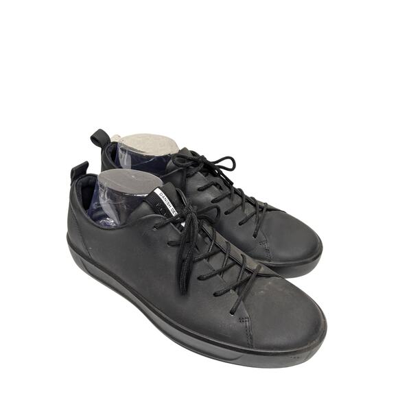 ECCO Soft Tie Black Leather Low Top Work Sneakers Womens Size 9 44050411001 - Picture 1 of 9